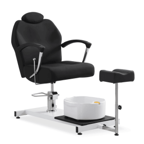 Pedicure Station Chair W/Footrest and Foot Basin, 360 Swivel Reclining Pedicure Chair w/Hydraulic Adjustable Height and Headrest - Black