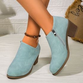 Chunky Heel Round Toe Ankle Boots With Side Zipper Design Fashion Fall Winter Short Boots For Women Shoes (Option: Blue-36.)