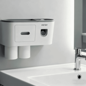 Toothbrush Holders Wall Mounted, Toothbrush Holder with Automatic Toothpaste Dispensers, 6 Brush Slots (Model: 2-Person Toothbrush Cup Set)