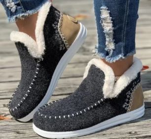Fleece-lined Thick Plush Boots Warm Sewing Flat Cotton Shoes Winter Ankle Boot (Option: Dark Gray-41)